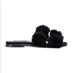 Alexander Wang Black Rabbit Fur Ava Sandals